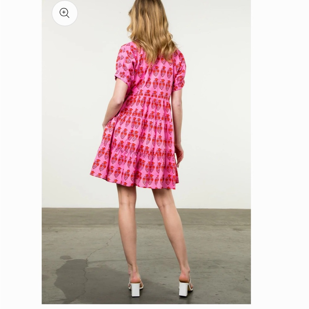 THML Womens Dress Pink and Red Patterned Mini Dress Medium - Picture 3 of 10